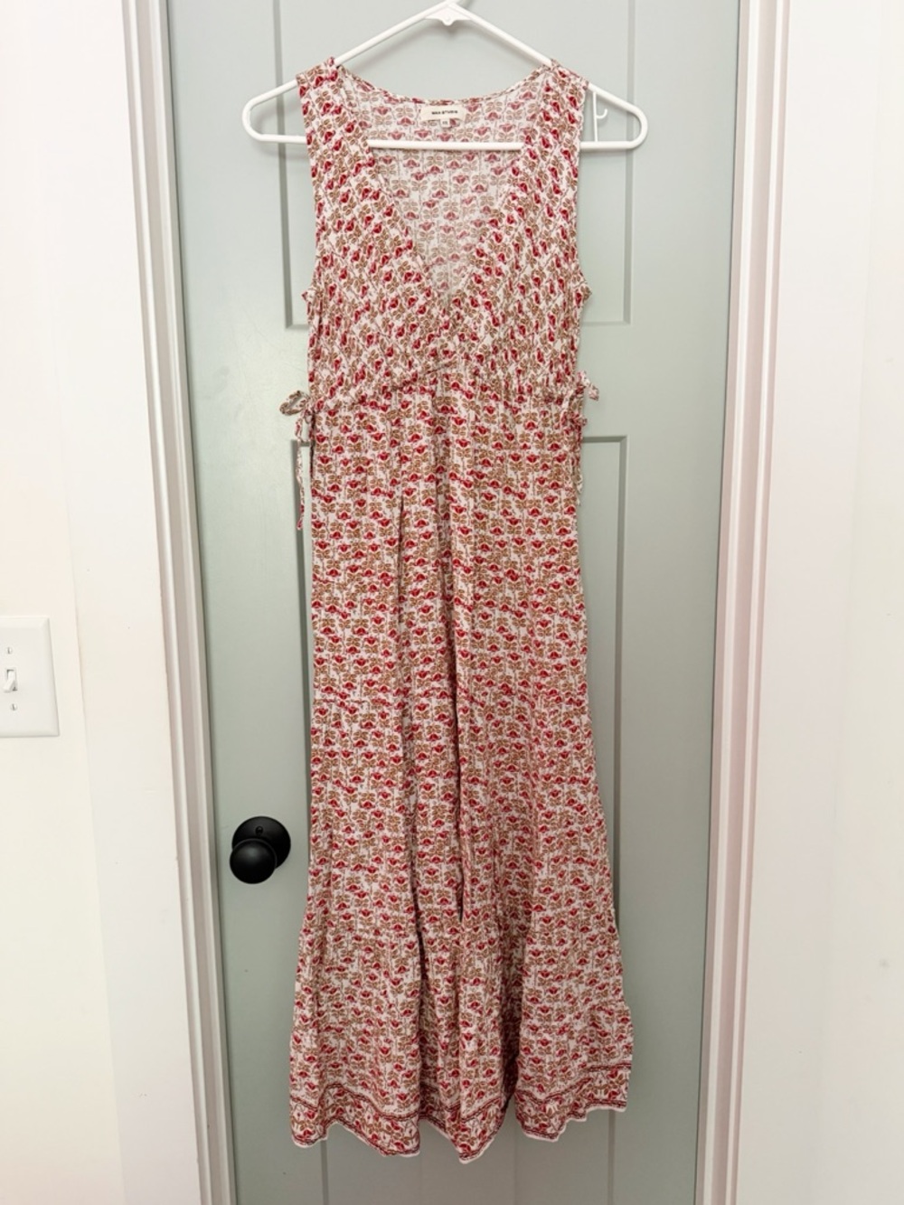 Max Studio Floral Block Print Maxi Dress Boho Summer Festival Natural Feminine